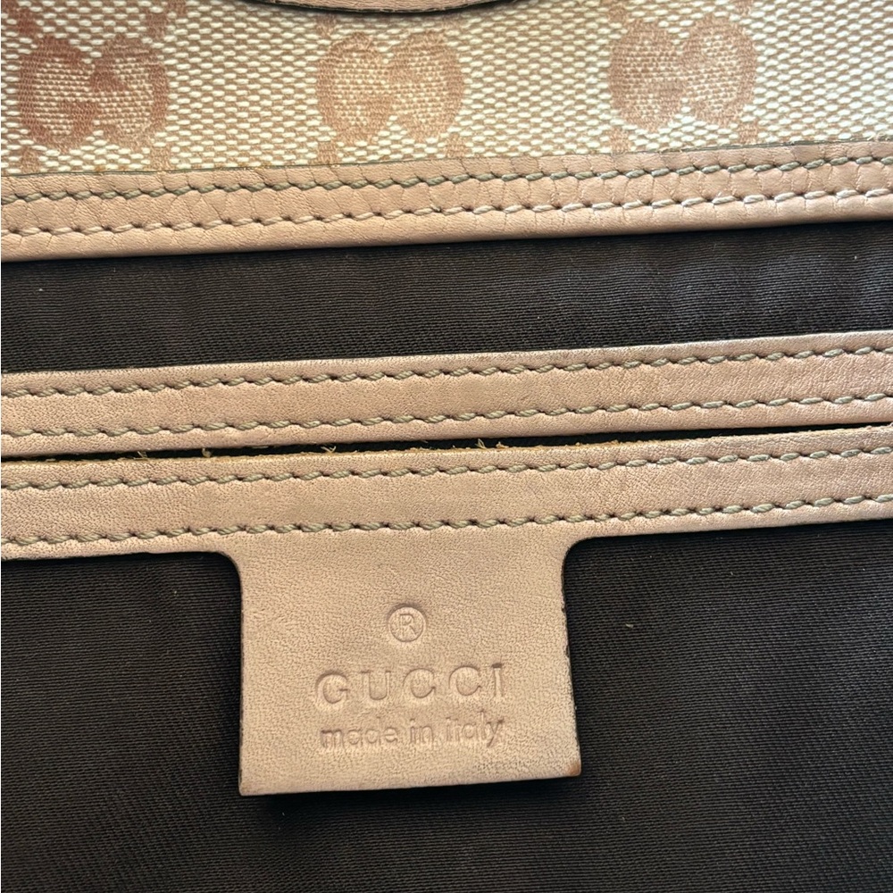 Gucci Jackie Beige/Pink GG Coated Canvas Shoulder Bag with Pink Leather Trim - Picture 6 of 15